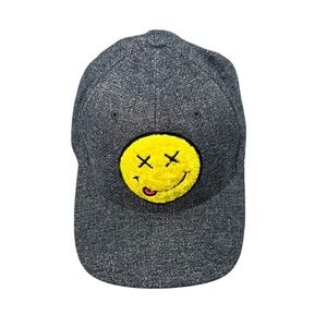 Flexfit x Yupoong Hat Men S-M Gray Heathered Nirvana Smiley Stretch Grunge Rock‎